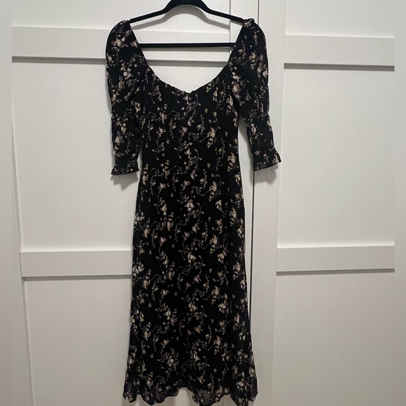 REFORMATION Clarissa Black Floral Print MARNIE Slit Crepe Midi Dress 2 - Picture 4 of 7